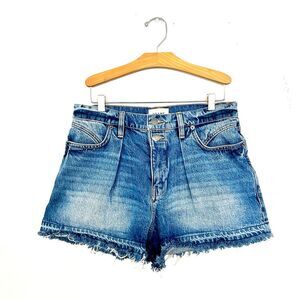 FRAME Mosaic Flare Distressed Denim Shorts Size 29 — High Rise Hem